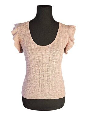 J.Crew Linen Blend Sweater XS Pink Ruffle Sleeve Lightweight Knit Top Casual